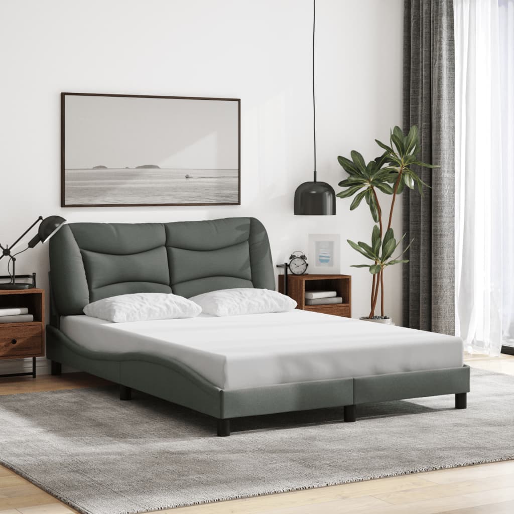 vidaXL Cadru de pat cu LED fără saltea Gri închis 140x190 cm Material vidaXL Cadru de pat cu LED fără saltea Gri închis 140x190 cm Material