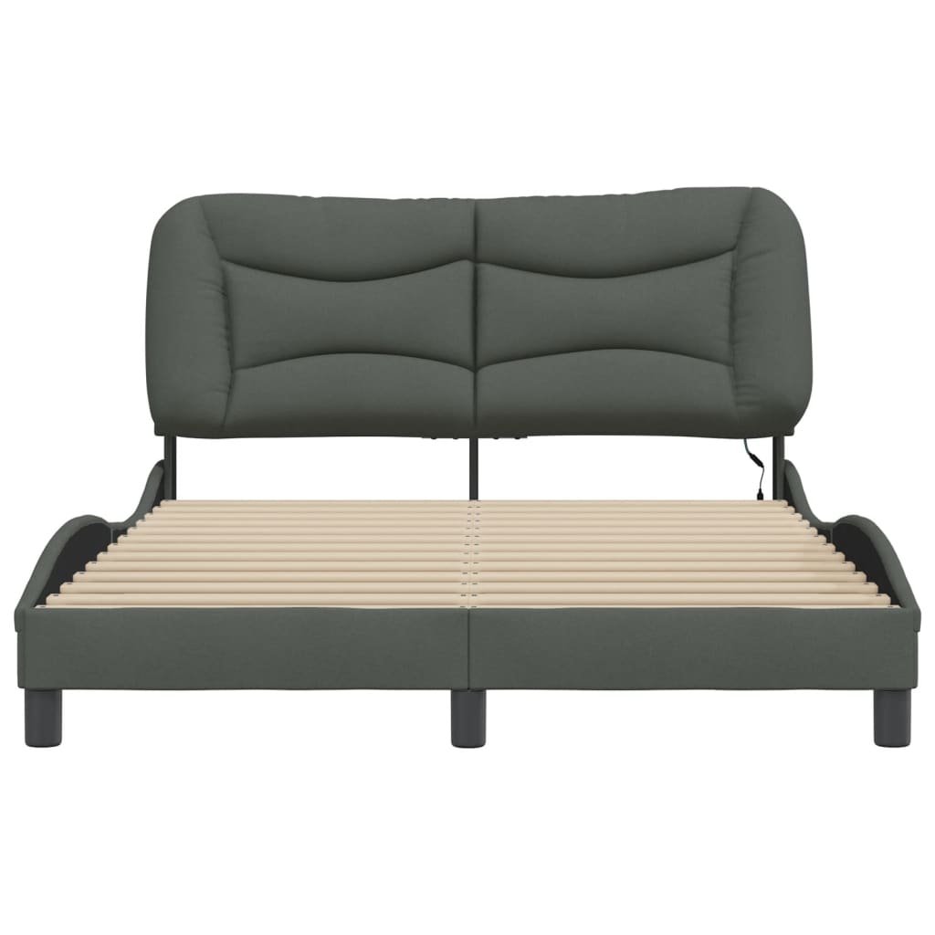 vidaXL Cadru de pat cu LED fără saltea Gri închis 140x190 cm Material vidaXL Cadru de pat cu LED fără saltea Gri închis 140x190 cm Material
