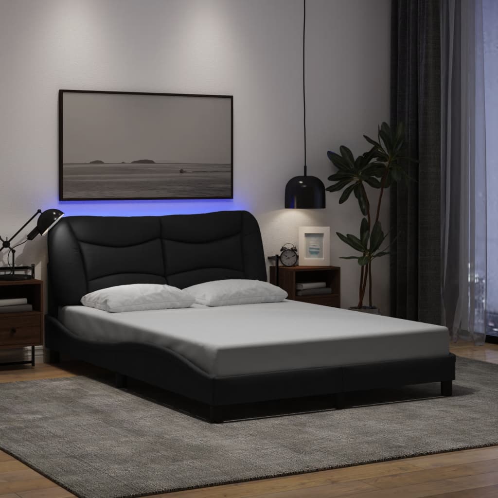 vidaXL Cadru de pat cu LED fără saltea Hvar Negru 140x190 cm Material