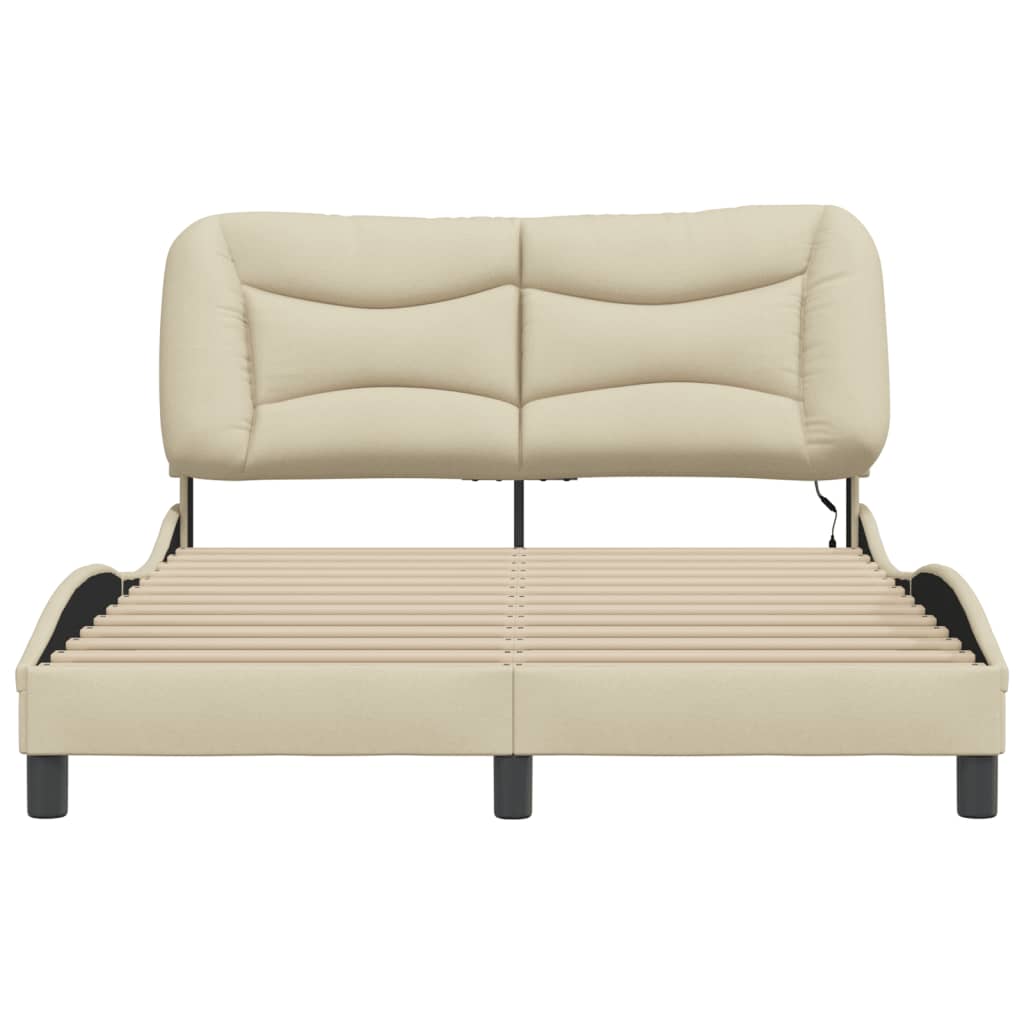 vidaXL Cadru de pat cu LED fără saltea cremă 140x190 cm țesătură vidaXL Cadru de pat cu LED fără saltea cremă 140x190 cm țesătură