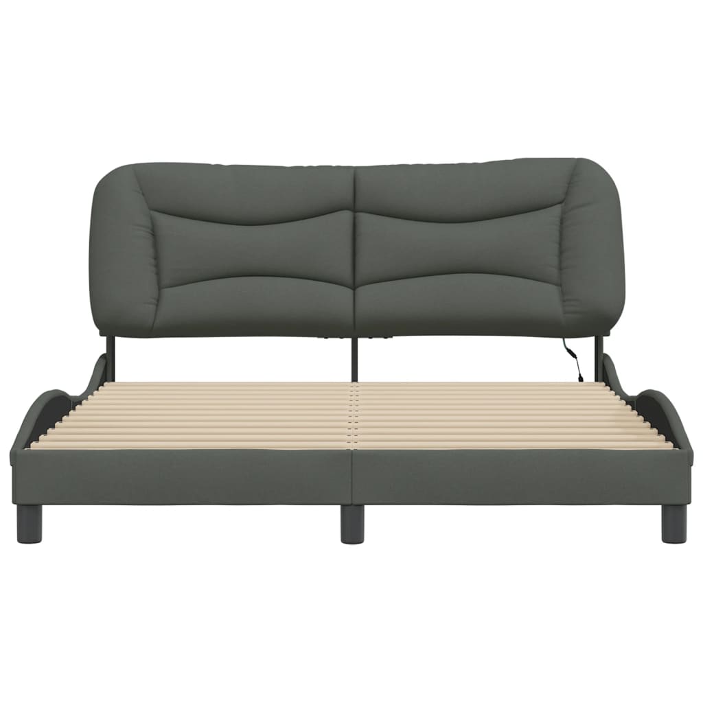 vidaXL Cadru de pat cu LED fără saltea Gri închis 160x200 cm Material vidaXL Cadru de pat cu LED fără saltea Gri închis 160x200 cm Material