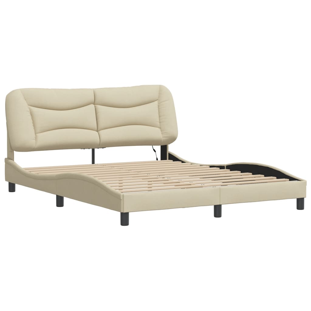 vidaXL Cadru de pat cu LED fără saltea cremă 160x200 cm țesătură