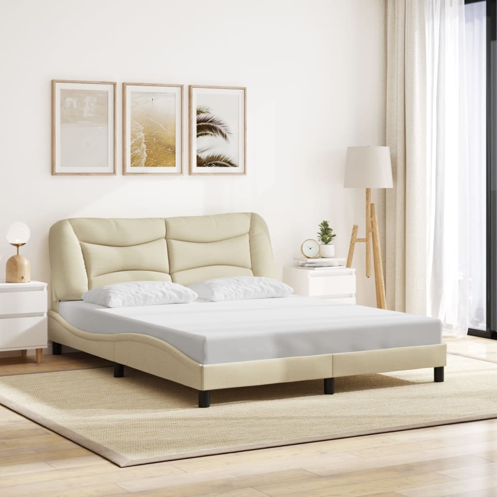 vidaXL Cadru de pat cu LED fără saltea cremă 160x200 cm țesătură