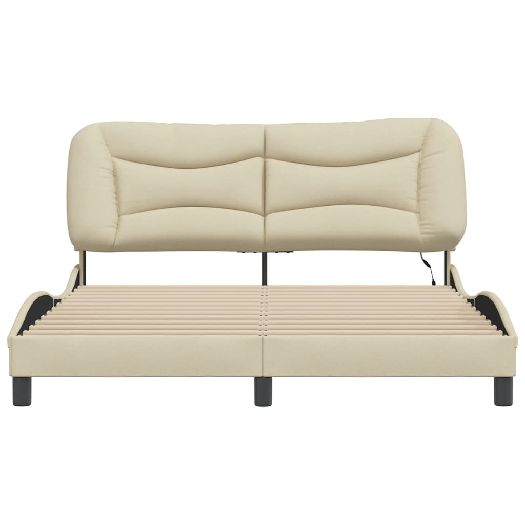 vidaXL Cadru de pat cu LED fără saltea cremă 160x200 cm țesătură