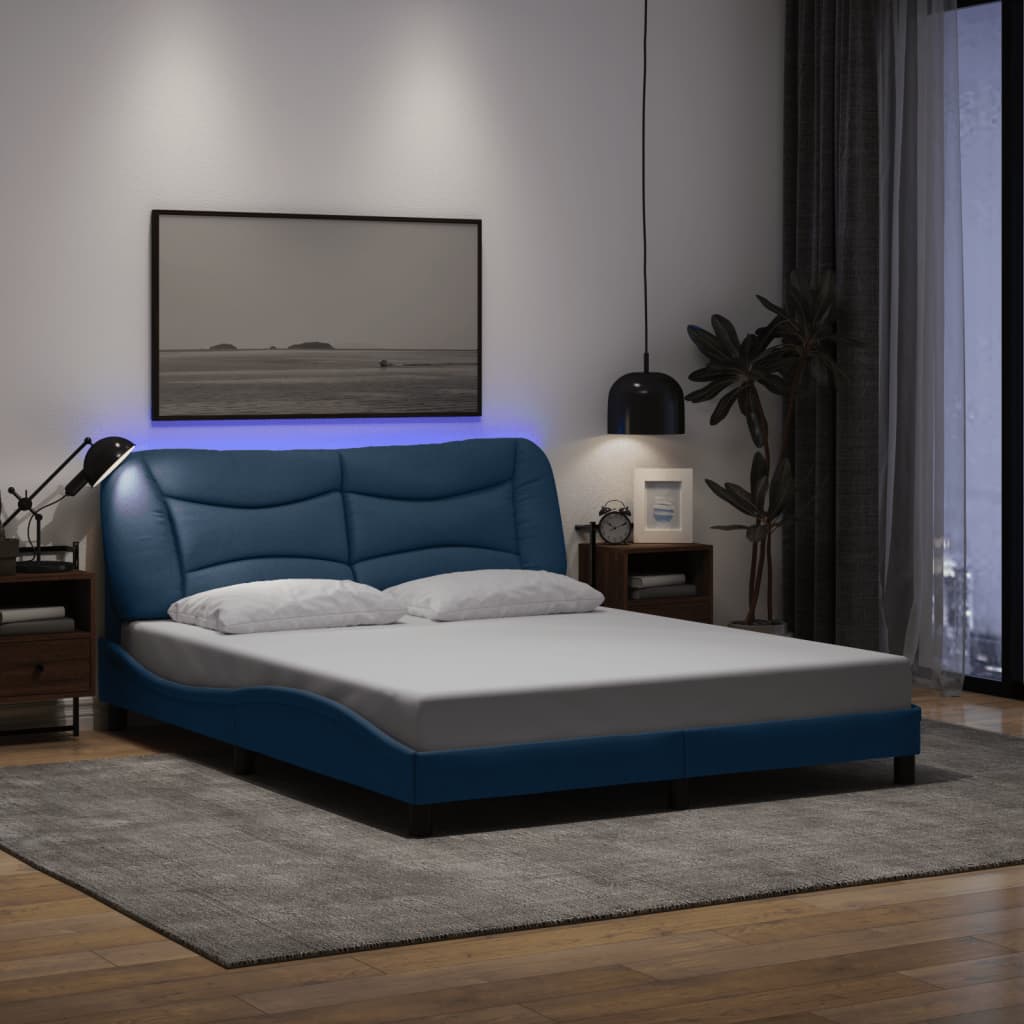 vidaXL Cadru de pat cu lumini LED, albastru, 160x200 cm, textil
