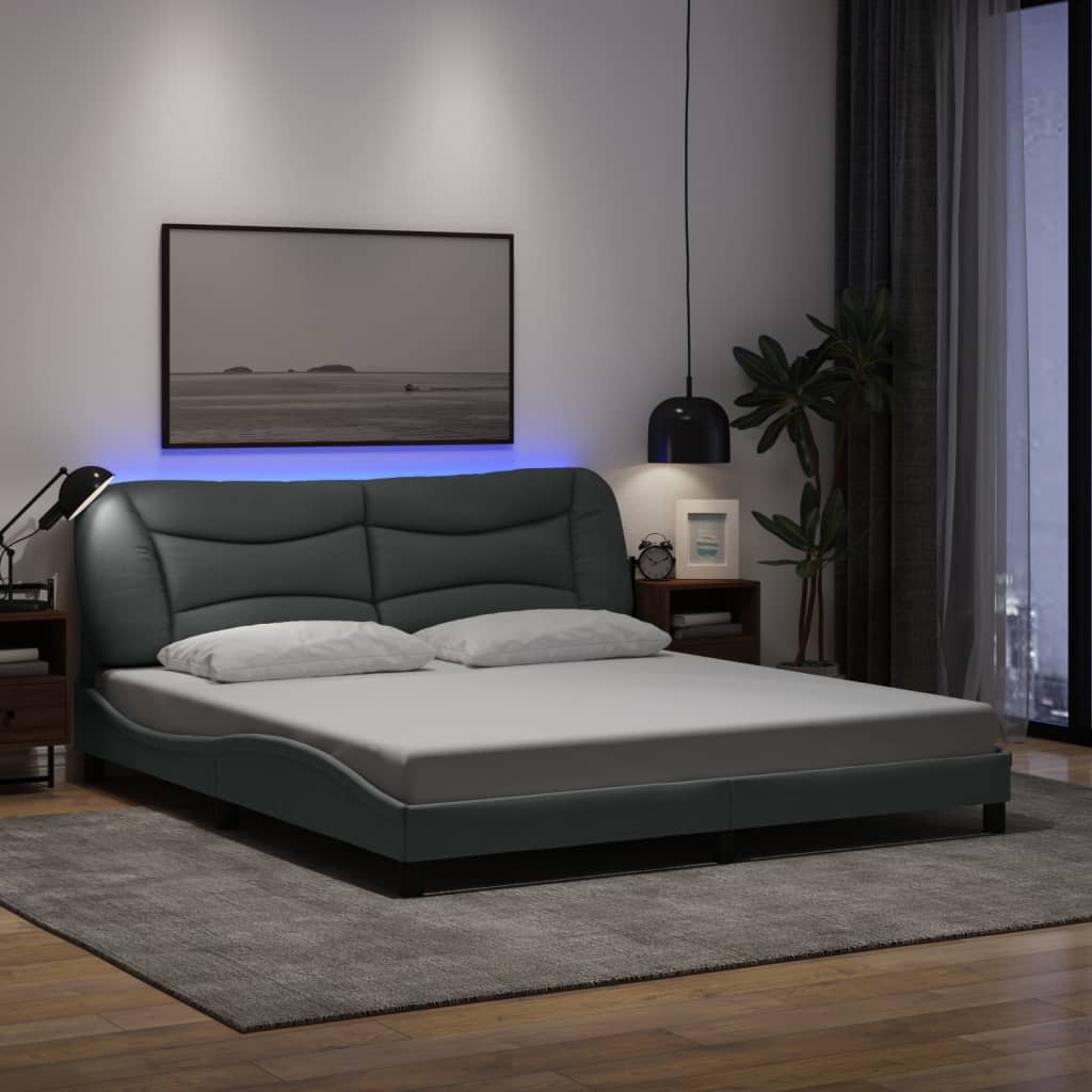 vidaXL Cadru de pat cu LED fără saltea Gri deschis 180x200 cm Material vidaXL Cadru de pat cu LED fără saltea Gri deschis 180x200 cm Material