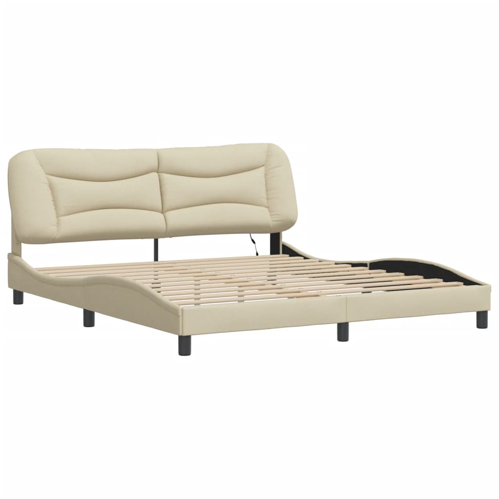 vidaXL Cadru de pat cu LED fără saltea cremă 180x200 cm țesătură vidaXL Cadru de pat cu LED fără saltea cremă 180x200 cm țesătură
