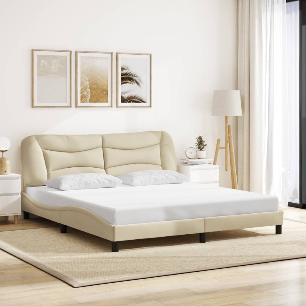 vidaXL Cadru de pat cu LED fără saltea cremă 180x200 cm țesătură vidaXL Cadru de pat cu LED fără saltea cremă 180x200 cm țesătură