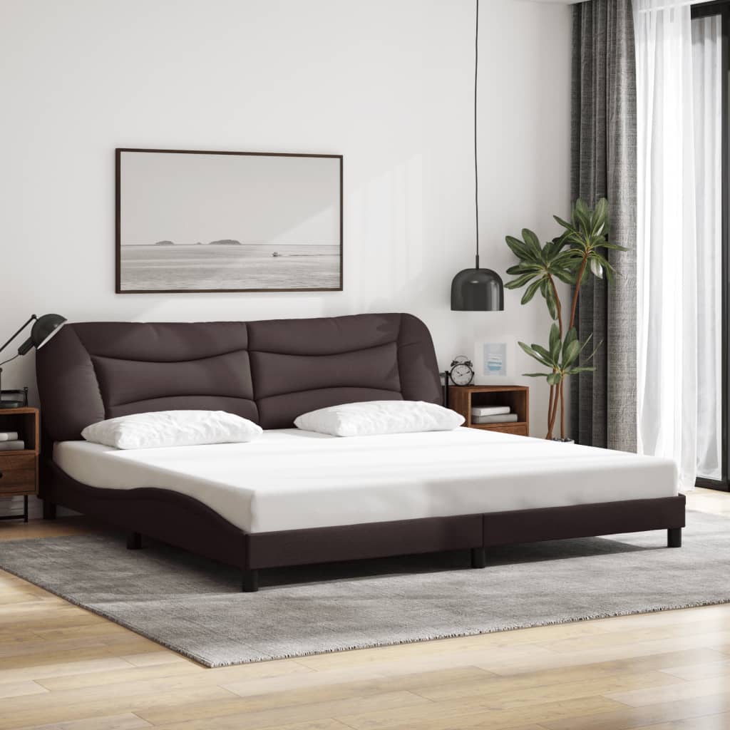 vidaXL Cadru de pat cu lumini LED, maro închis, 200x200 cm, textil
