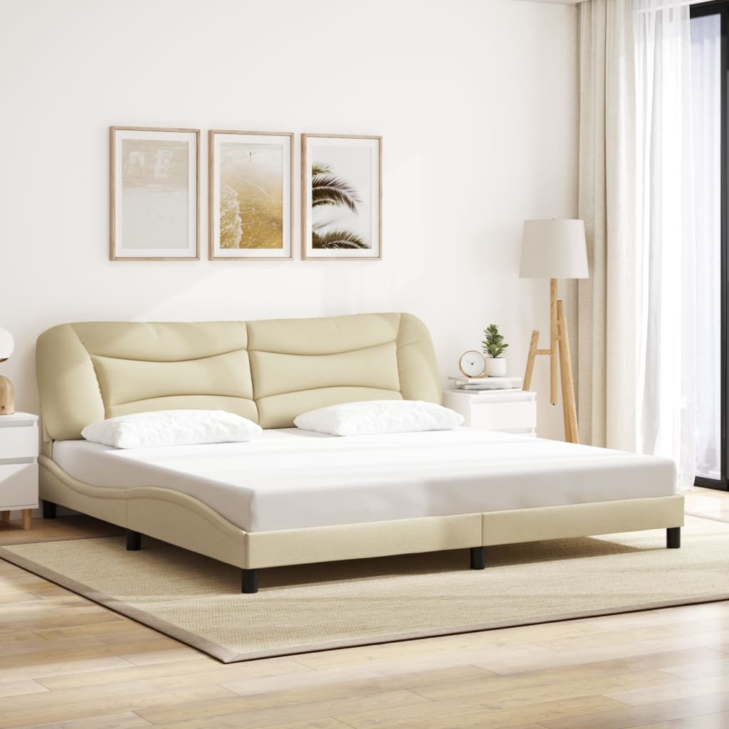 vidaXL Cadru de pat cu lumini LED, crem, 200x200 cm, textil
