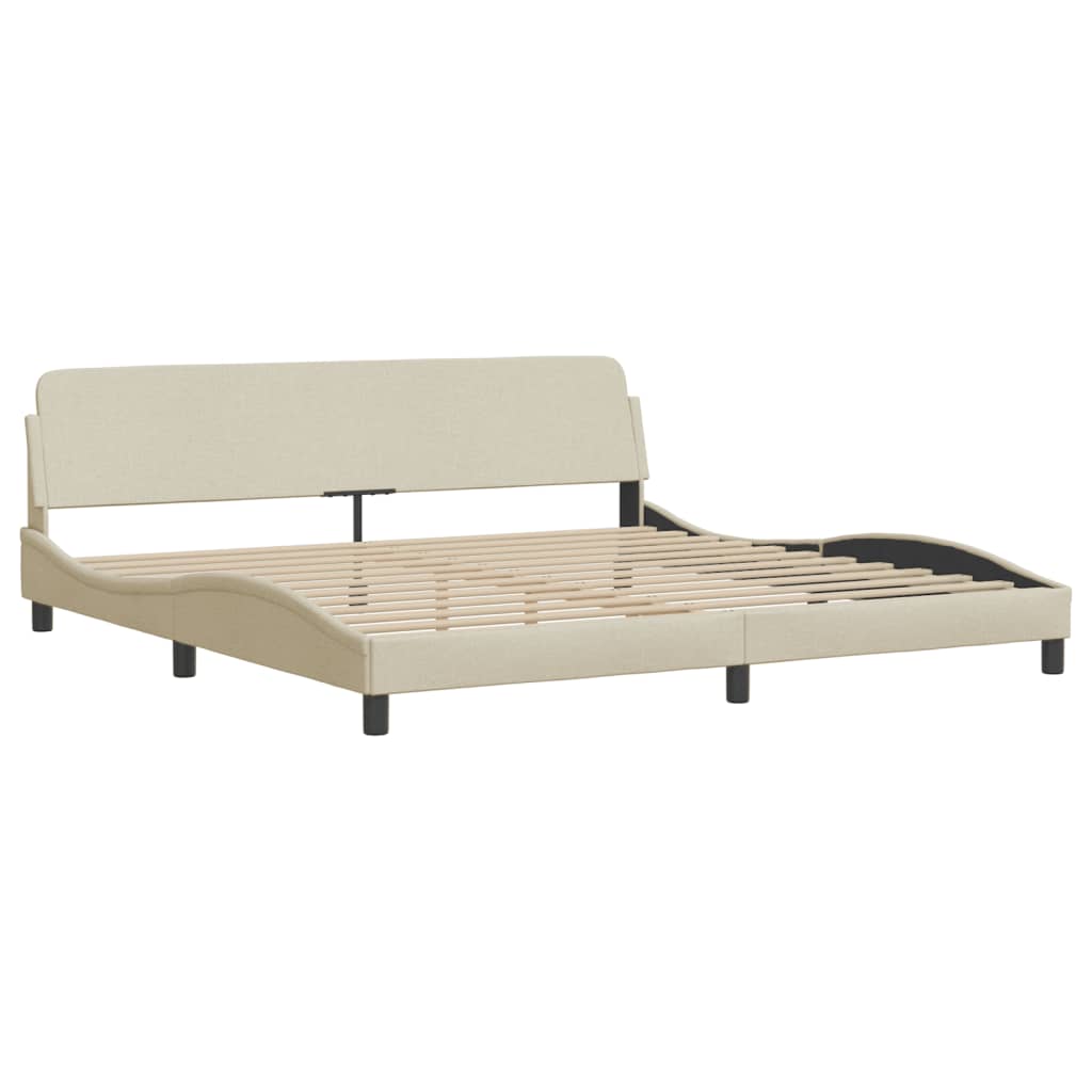 vidaXL Cadru de pat cu lumini LED, crem, 200x200 cm, textil