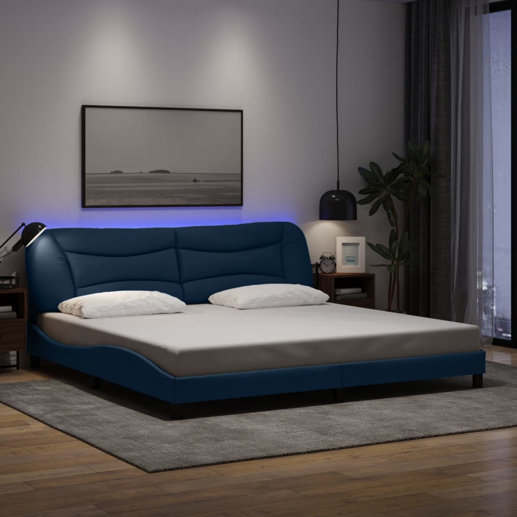 vidaXL Cadru de pat cu LED fără saltea Albastru 200x200 cm Material vidaXL Cadru de pat cu LED fără saltea Albastru 200x200 cm Material