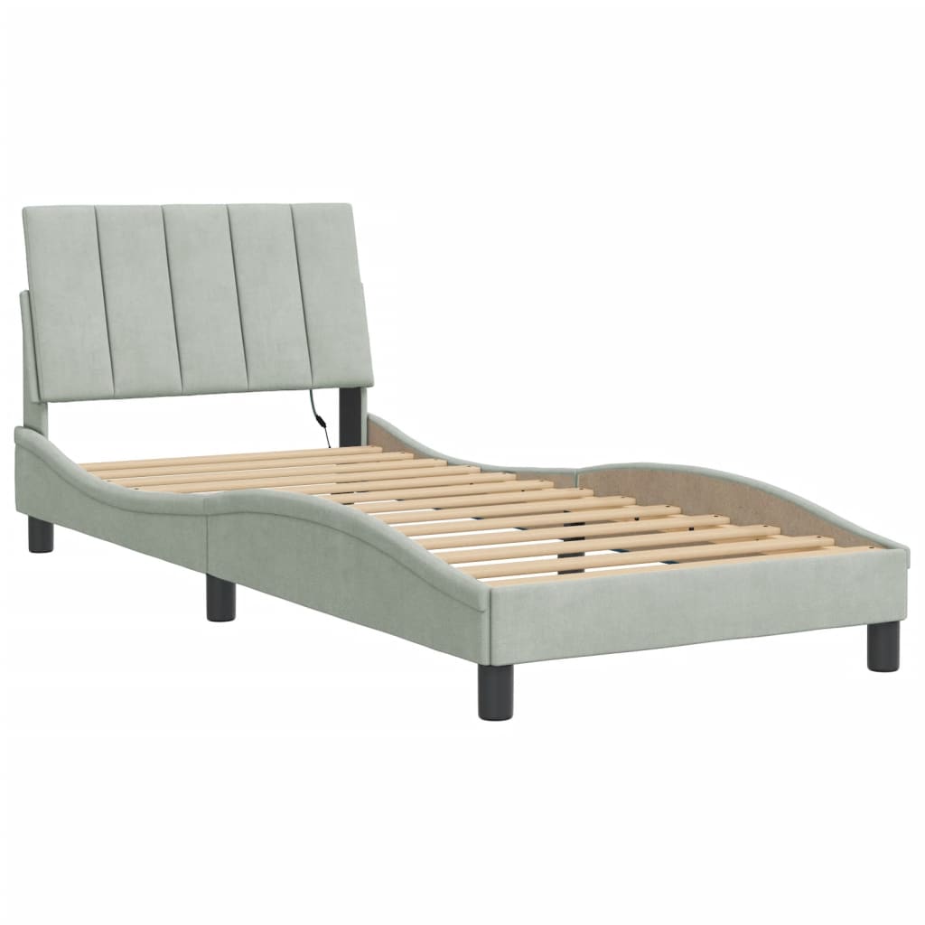 vidaXL Cadru de pat cu lumini LED, gri deschis, 90x190 cm, catifea