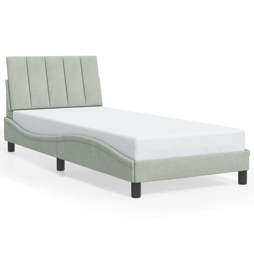 vidaXL Cadru de pat cu lumini LED, gri deschis, 90x190 cm, catifea