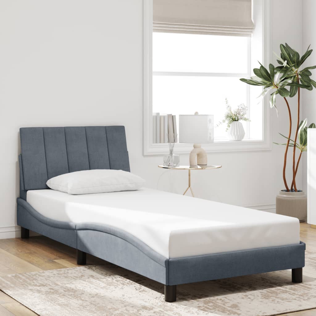 vidaXL Cadru de pat cu lumini LED, gri închis, 90x190 cm, catifea
