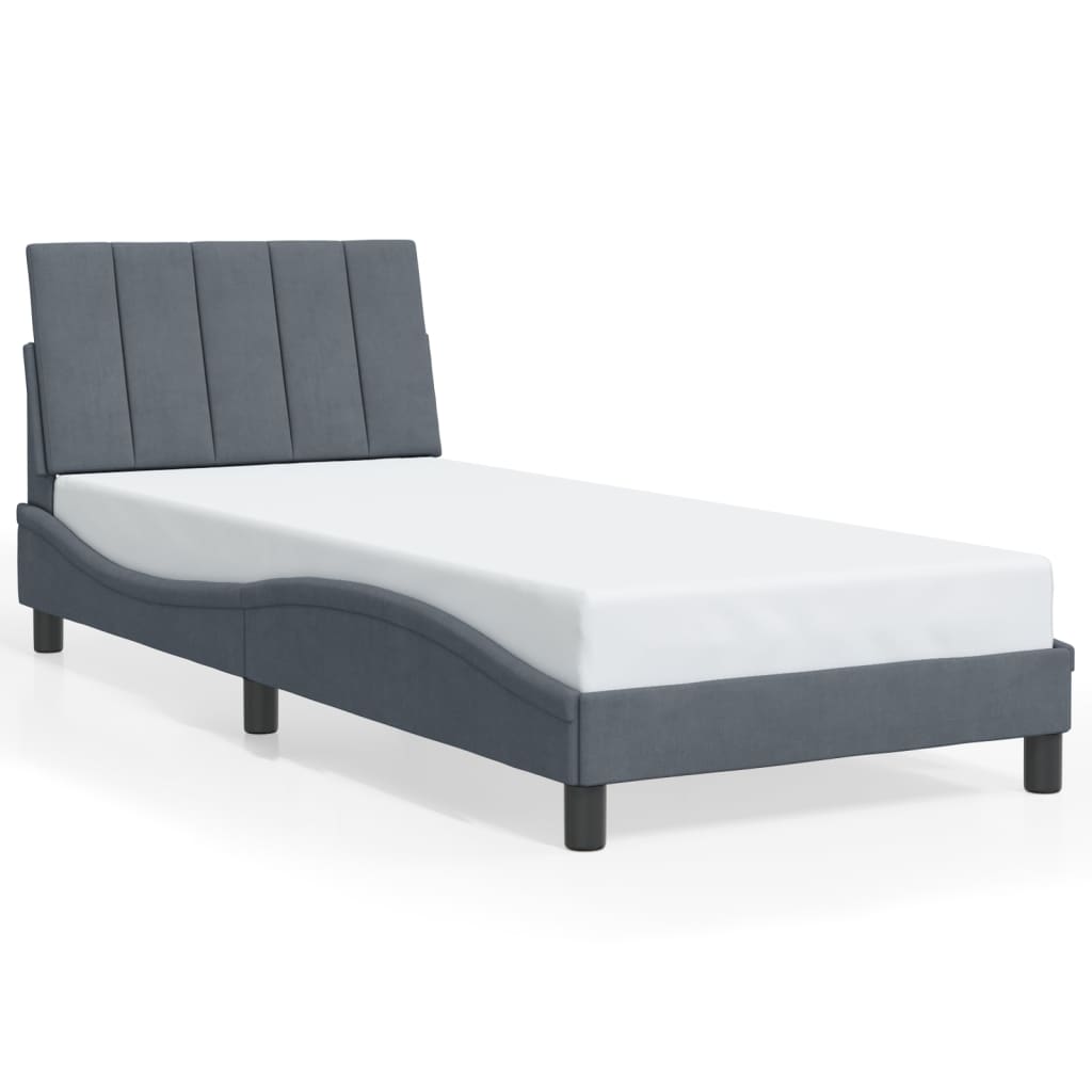 vidaXL Cadru de pat cu lumini LED, gri închis, 90x190 cm, catifea