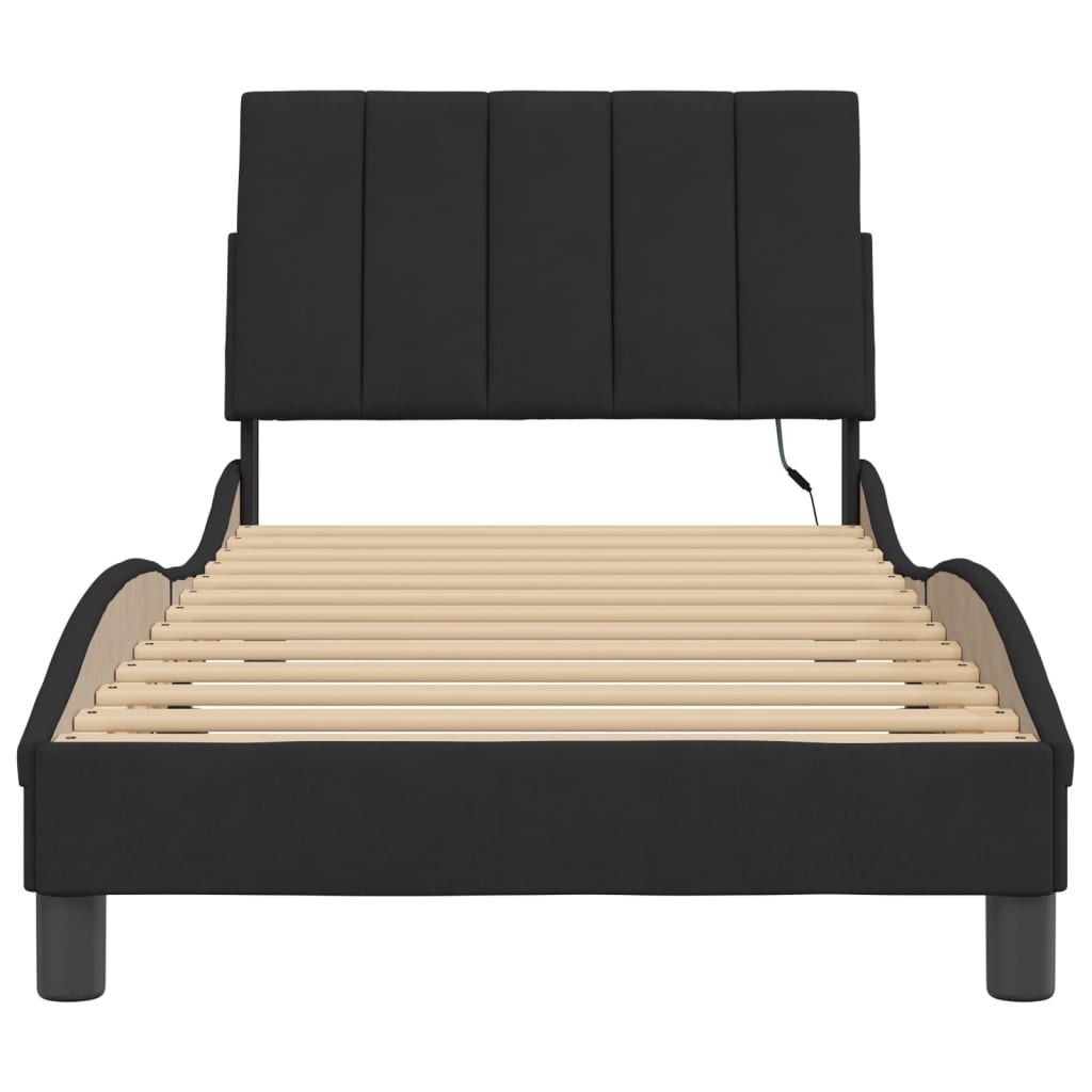 vidaXL Cadru de pat cu lumini LED, negru, 90x190 cm, catifea vidaXL Cadru de pat cu lumini LED, negru, 90x190 cm, catifea