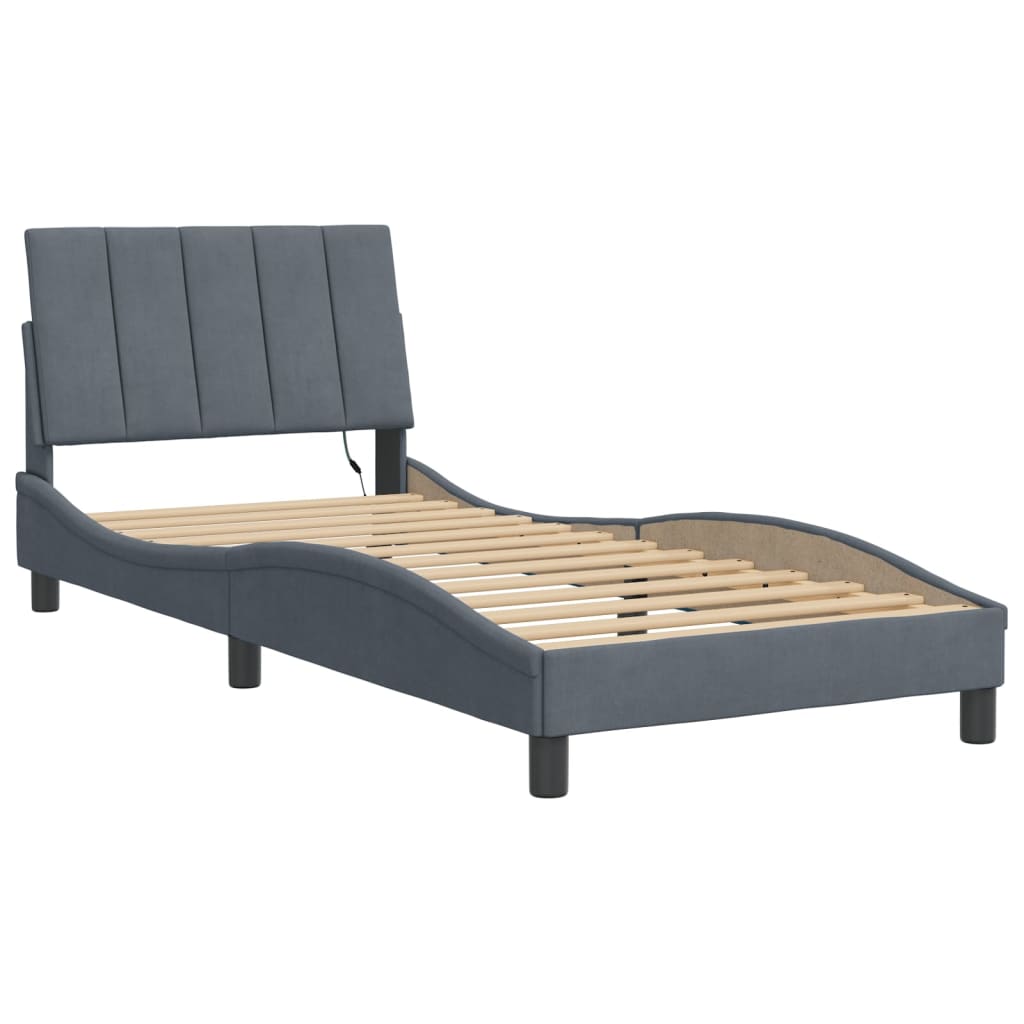 vidaXL Cadru de pat cu lumini LED, gri închis, 152x203 cm, catifea