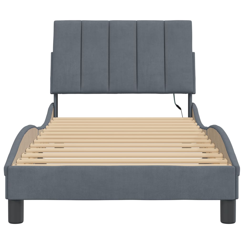 vidaXL Cadru de pat cu lumini LED, gri închis, 152x203 cm, catifea