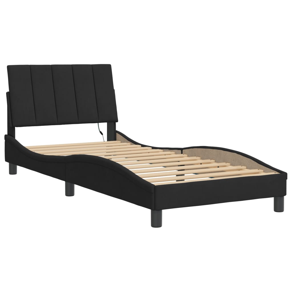 vidaXL Cadru de pat cu lumini LED, negru, 90x200 cm, catifea