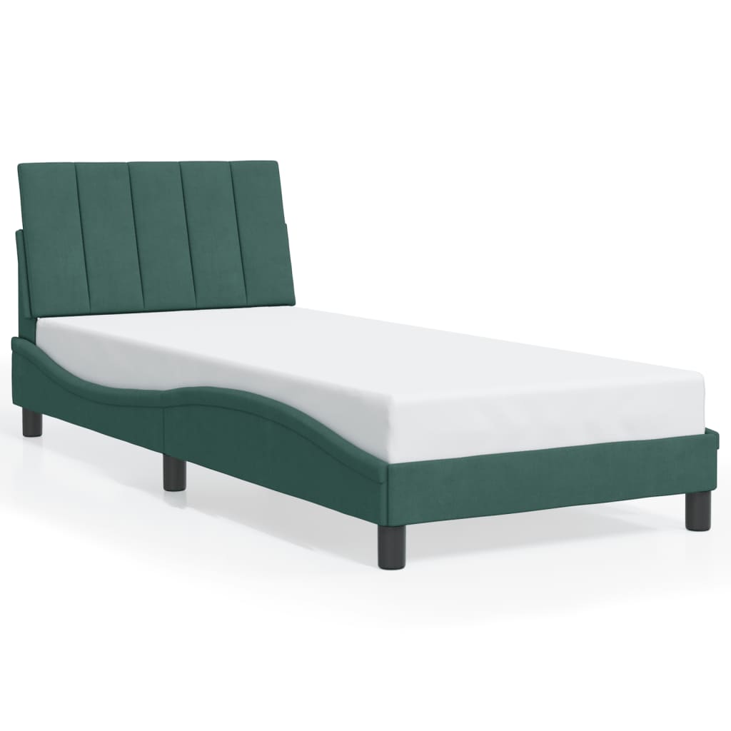 vidaXL Cadru de pat cu lumini LED, verde închis, 90x200 cm, catifea vidaXL Cadru de pat cu lumini LED, verde închis, 90x200 cm, catifea
