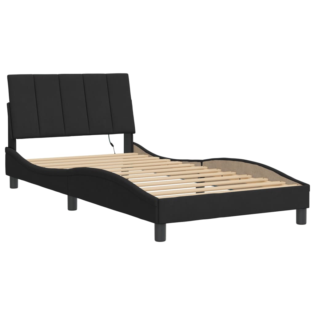 vidaXL Cadru de pat cu lumini LED, negru, 100x200 cm, catifea vidaXL Cadru de pat cu lumini LED, negru, 100x200 cm, catifea