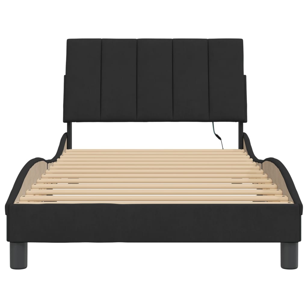 vidaXL Cadru de pat cu lumini LED, negru, 100x200 cm, catifea vidaXL Cadru de pat cu lumini LED, negru, 100x200 cm, catifea