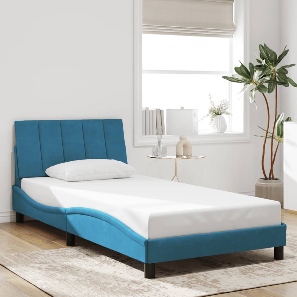 vidaXL Cadru de pat cu lumini LED, albastru, 100x200 cm, catifea