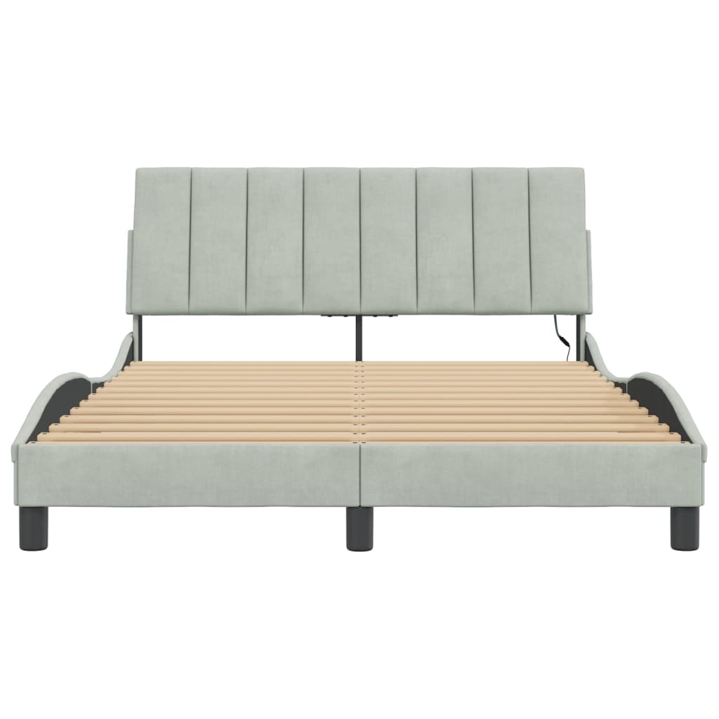 vidaXL Cadru de pat cu lumini LED, gri deschis, 120x200 cm, catifea