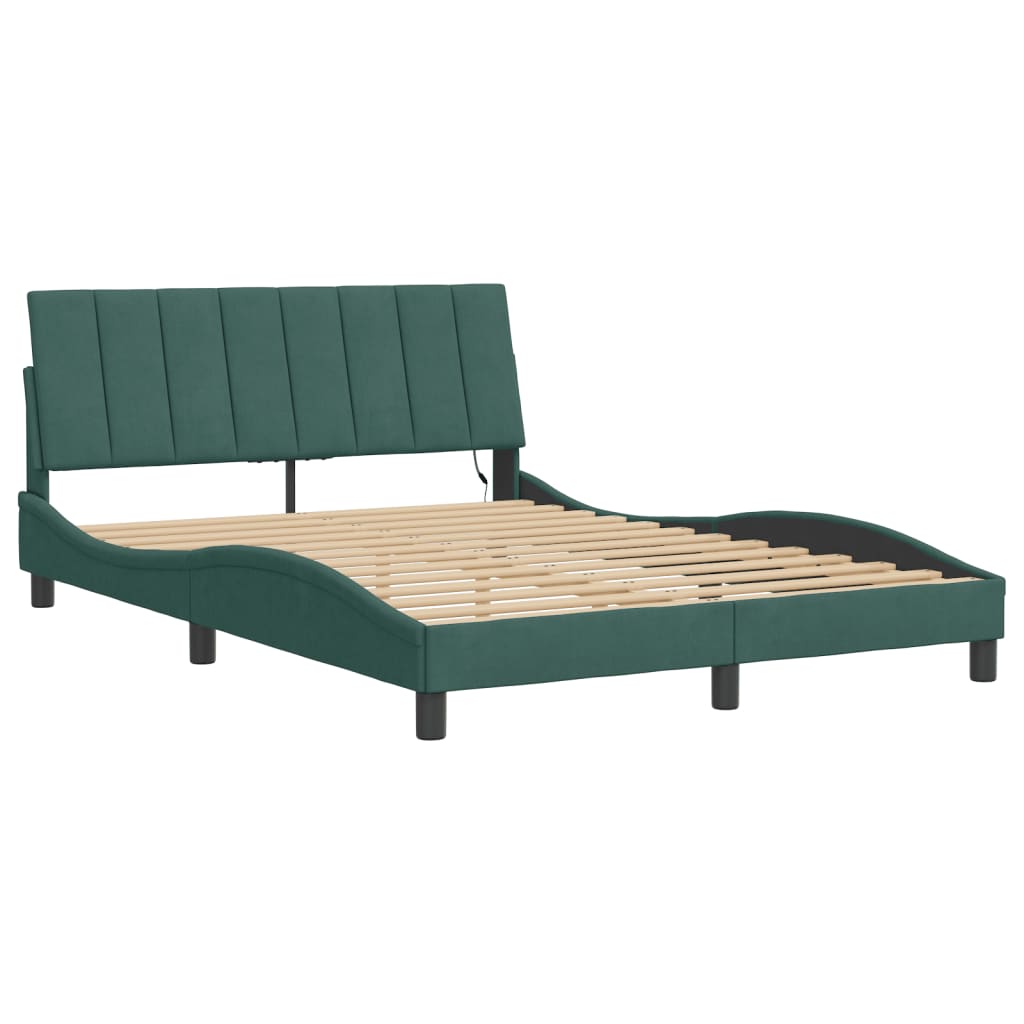 vidaXL Cadru de pat cu lumini LED, verde închis, 120x200 cm, catifea vidaXL Cadru de pat cu lumini LED, verde închis, 120x200 cm, catifea