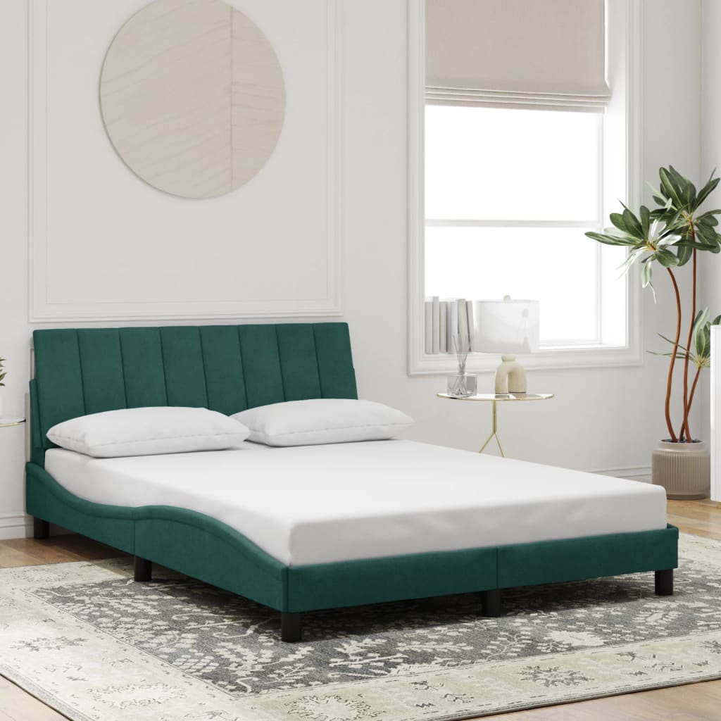vidaXL Cadru de pat cu lumini LED, verde închis, 120x200 cm, catifea vidaXL Cadru de pat cu lumini LED, verde închis, 120x200 cm, catifea