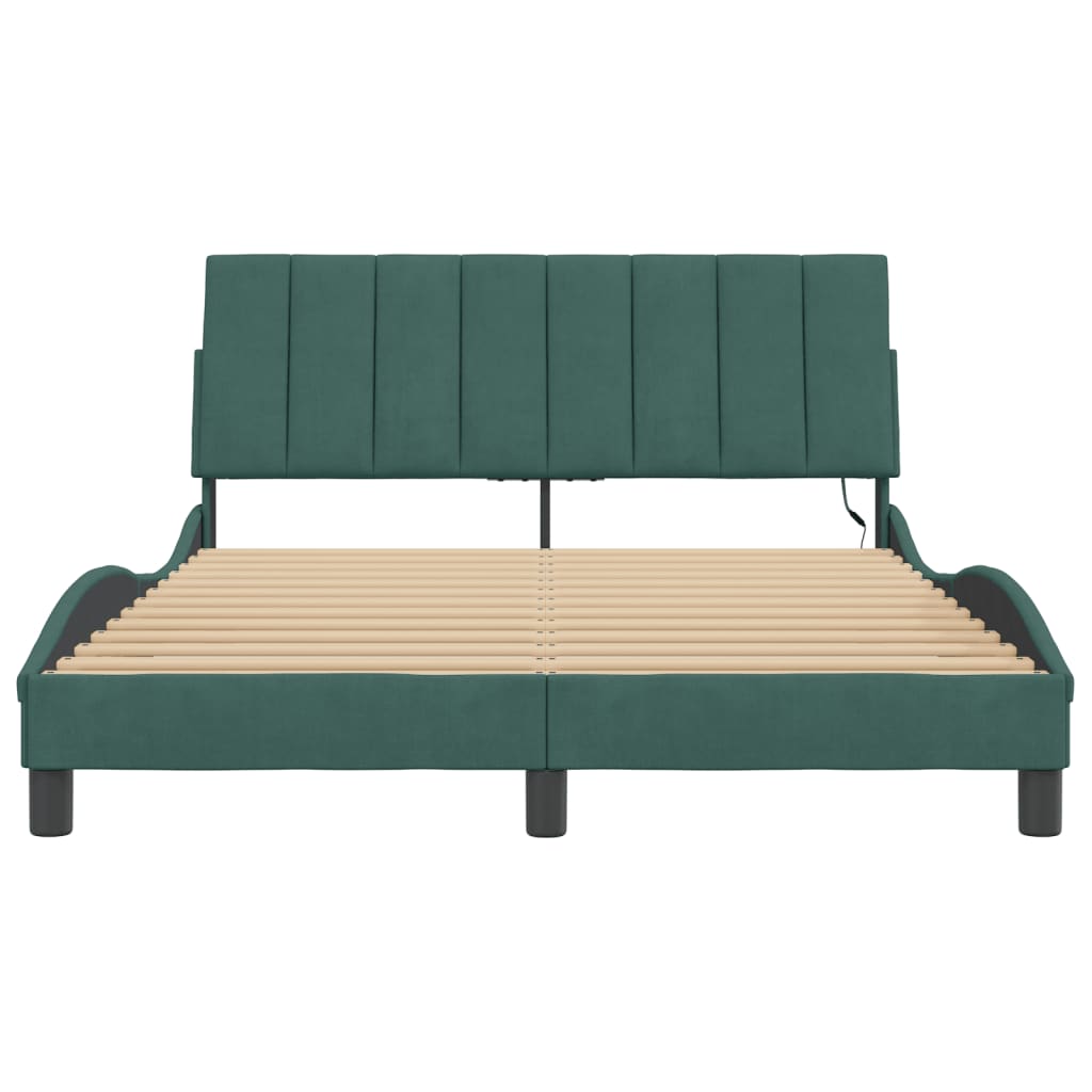 vidaXL Cadru de pat cu lumini LED, verde închis, 120x200 cm, catifea vidaXL Cadru de pat cu lumini LED, verde închis, 120x200 cm, catifea