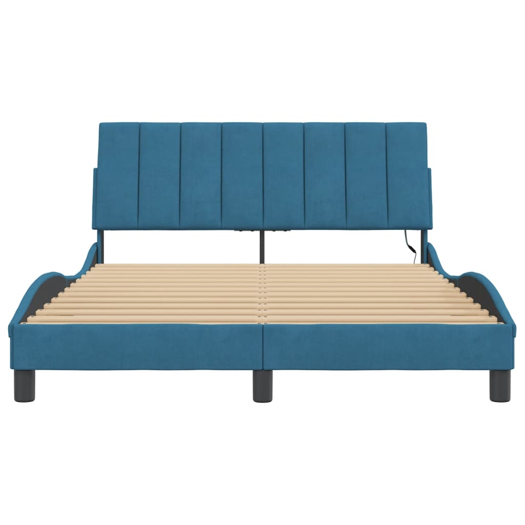vidaXL Cadru de pat cu lumini LED, albastru, 120x200 cm, catifea