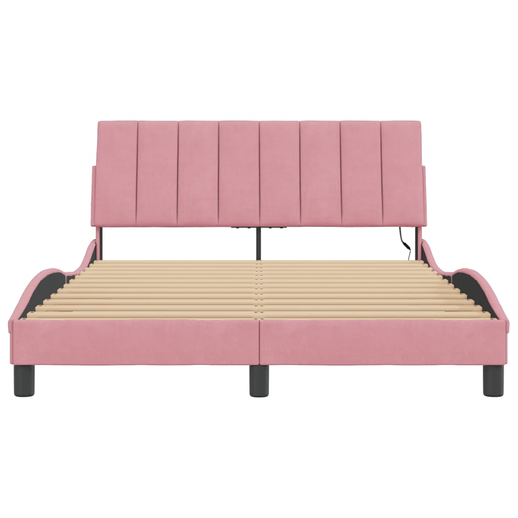 vidaXL Cadru de pat cu lumini LED, roz, 120x200 cm, catifea