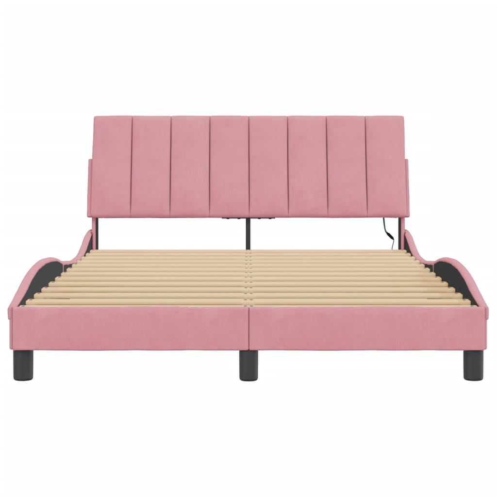 vidaXL Cadru de pat cu lumini LED, roz, 140x190 cm, catifea vidaXL Cadru de pat cu lumini LED, roz, 140x190 cm, catifea