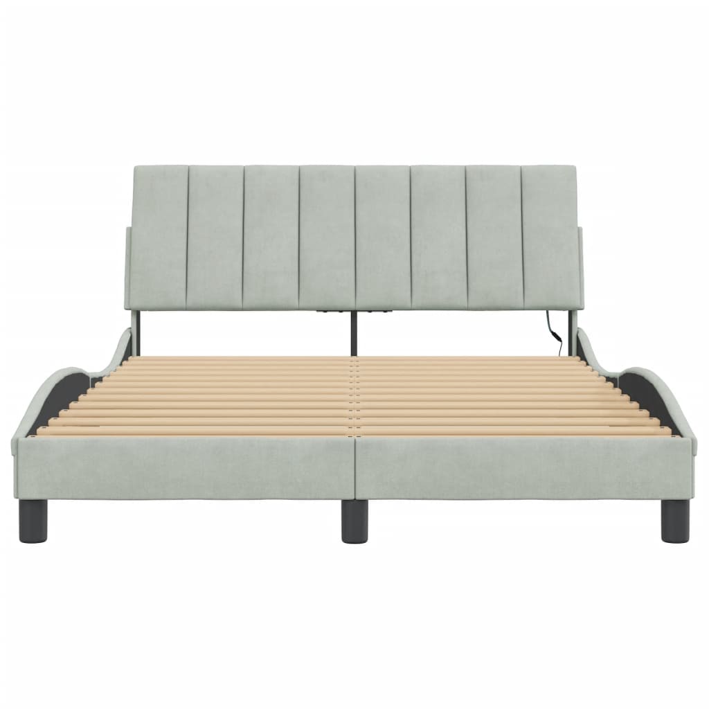 vidaXL Cadru de pat cu lumini LED, gri deschis, 140x200 cm, catifea vidaXL Cadru de pat cu lumini LED, gri deschis, 140x200 cm, catifea