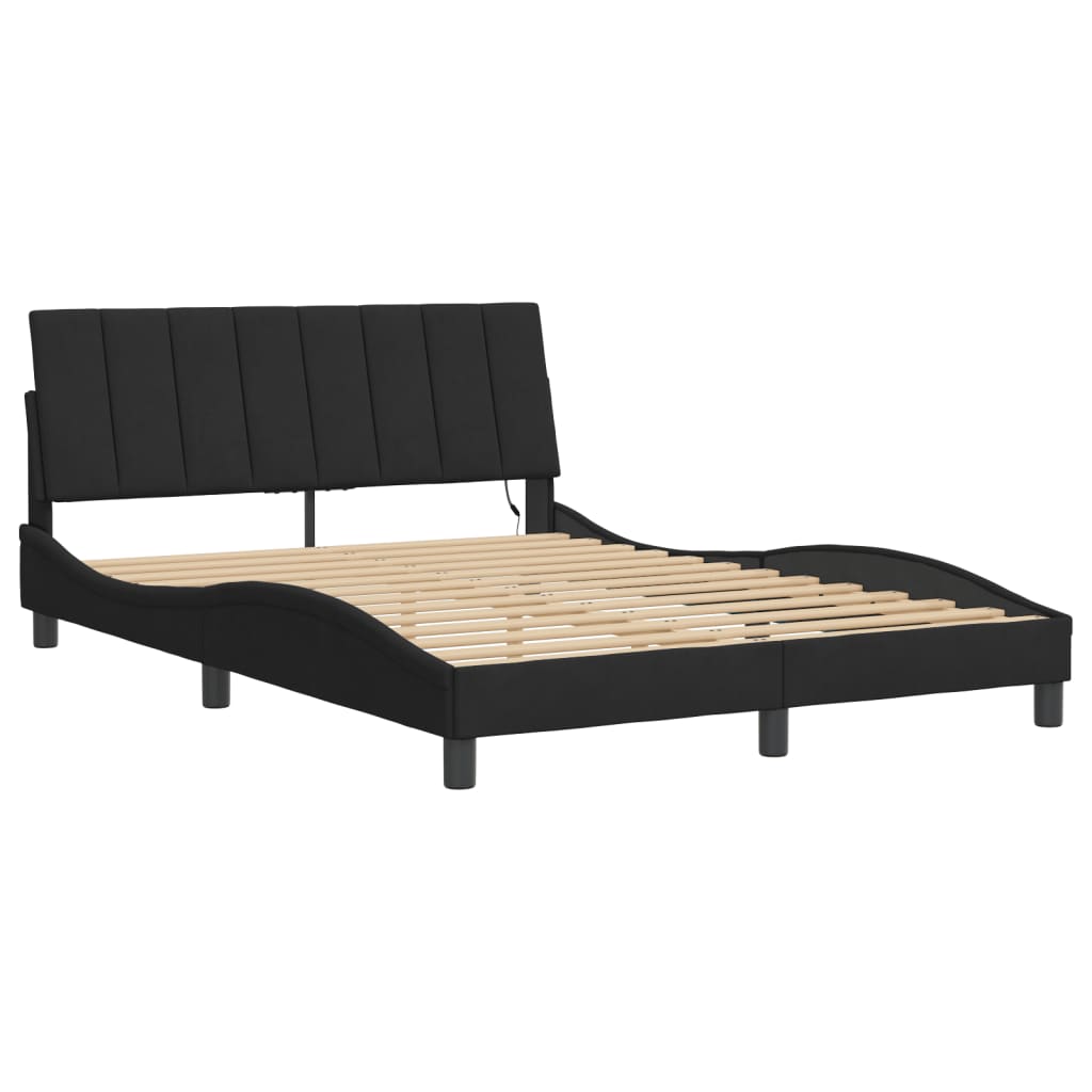 vidaXL Cadru de pat cu lumini LED, negru, 140x200 cm, catifea vidaXL Cadru de pat cu lumini LED, negru, 140x200 cm, catifea