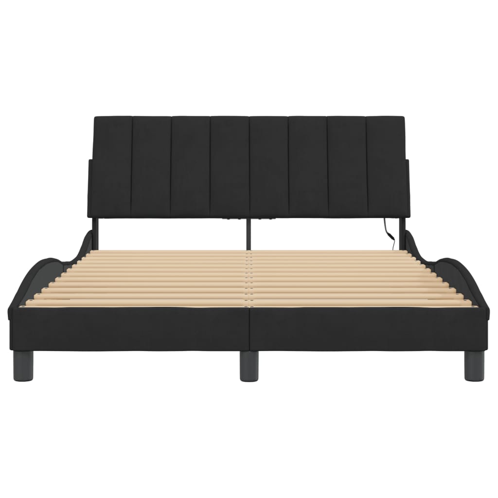 vidaXL Cadru de pat cu lumini LED, negru, 140x200 cm, catifea vidaXL Cadru de pat cu lumini LED, negru, 140x200 cm, catifea