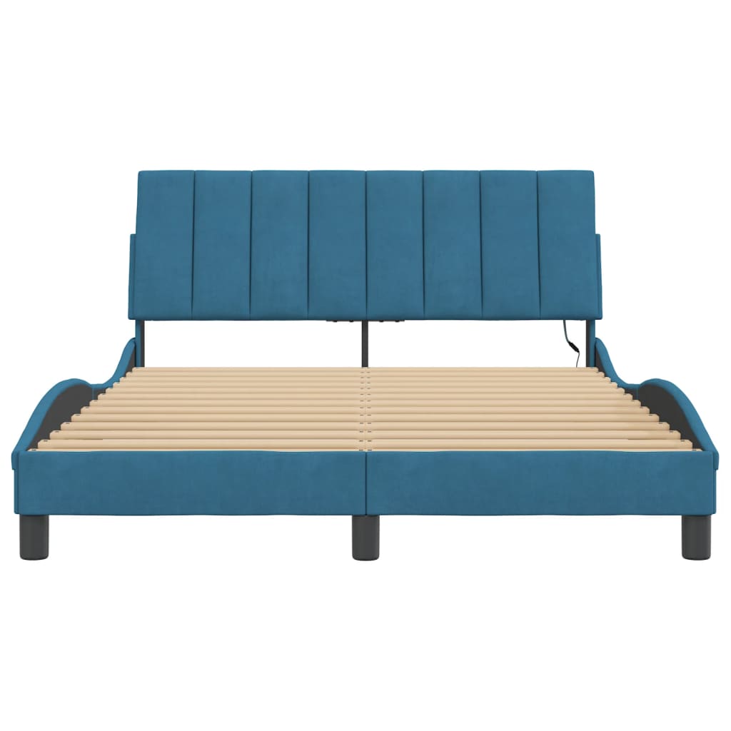 vidaXL Cadru de pat cu lumini LED, albastru, 140x200 cm, catifea