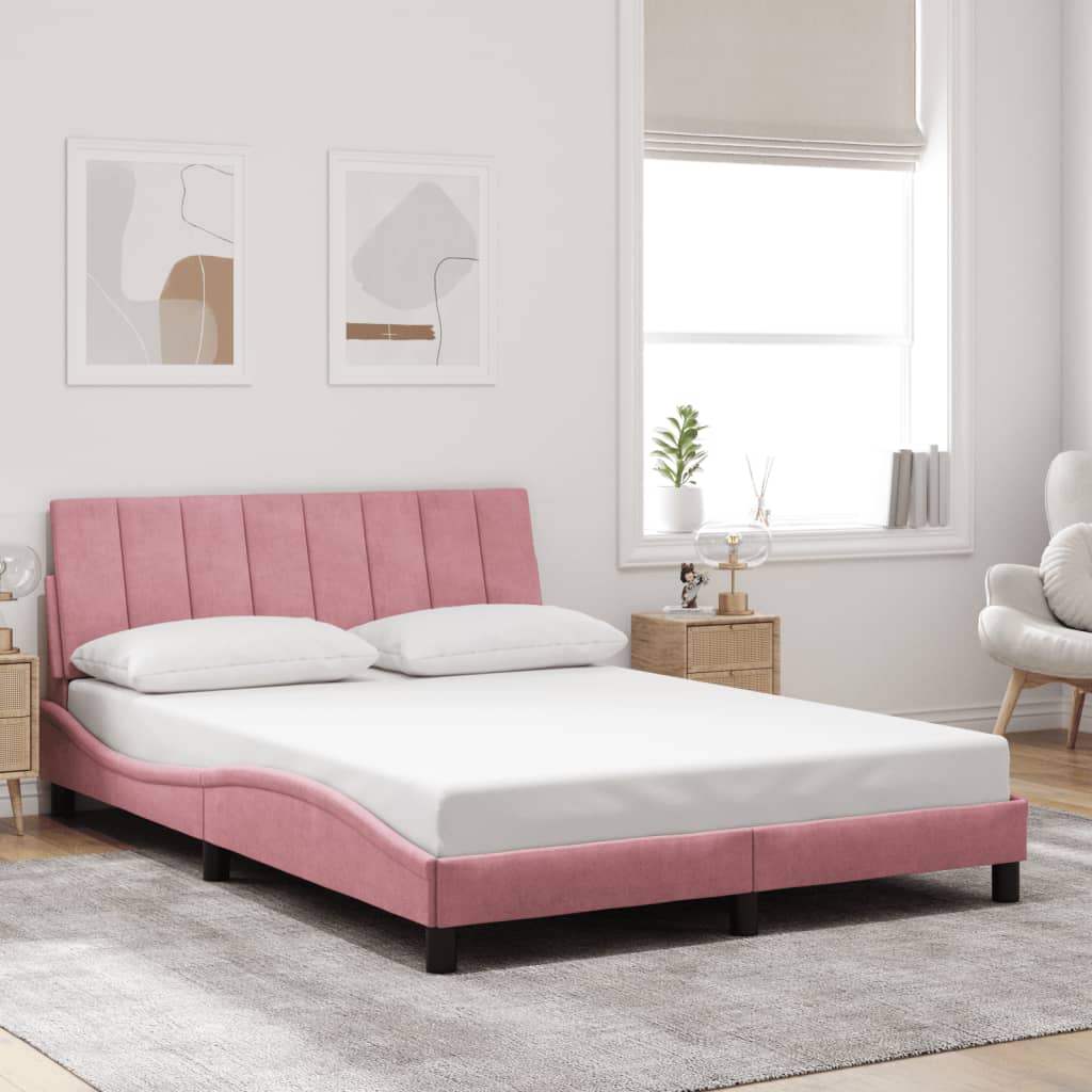 vidaXL Cadru de pat cu lumini LED, roz, 140x200 cm, catifea