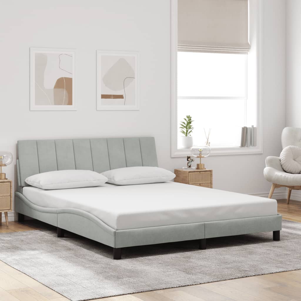vidaXL Cadru de pat cu lumini LED, gri deschis, 160x200 cm, catifea vidaXL Cadru de pat cu lumini LED, gri deschis, 160x200 cm, catifea