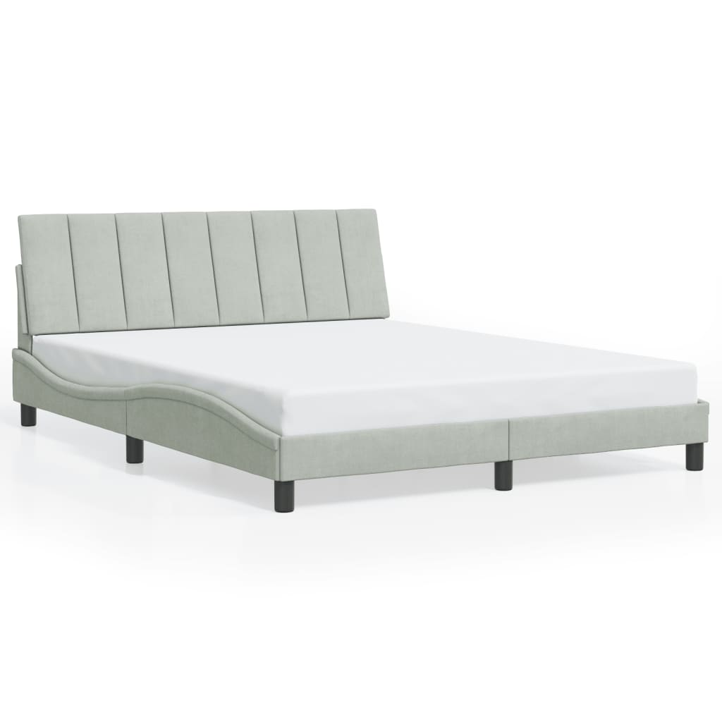 vidaXL Cadru de pat cu lumini LED, gri deschis, 160x200 cm, catifea vidaXL Cadru de pat cu lumini LED, gri deschis, 160x200 cm, catifea