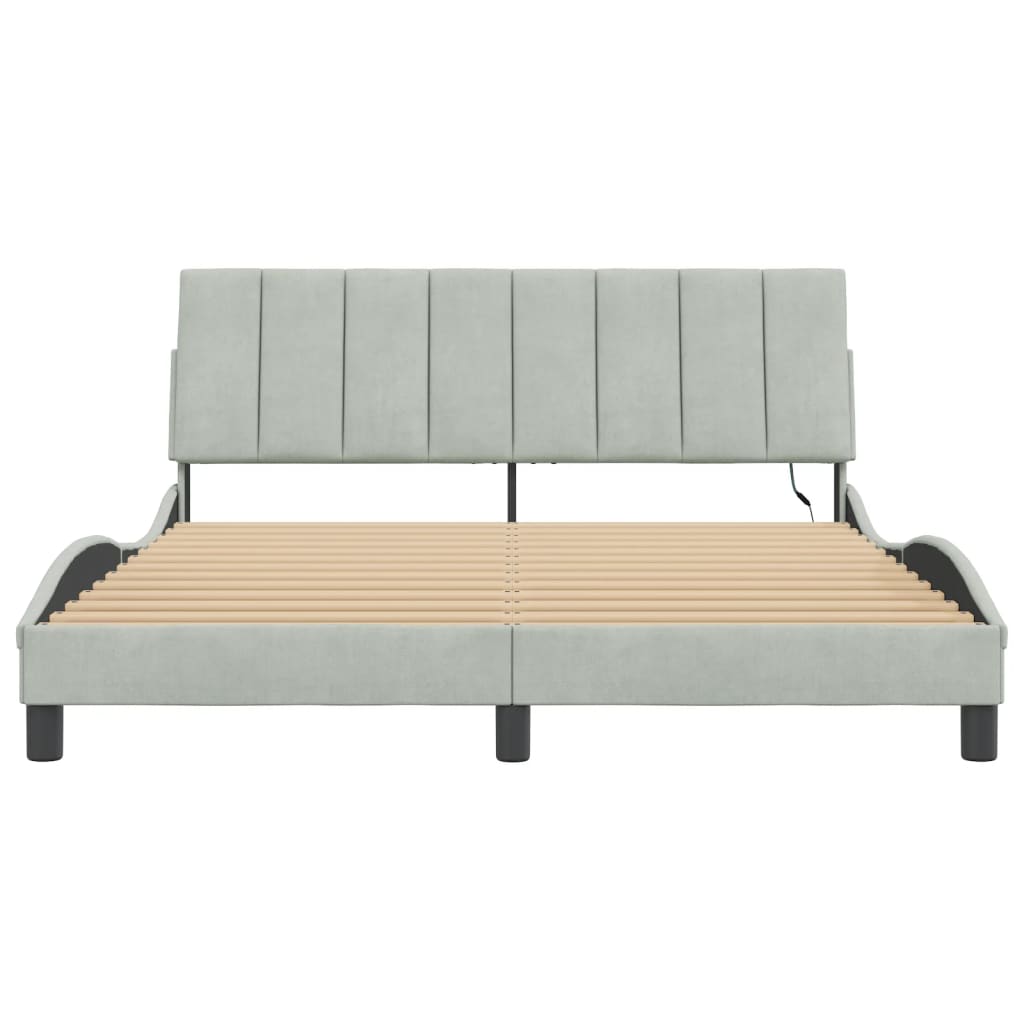 vidaXL Cadru de pat cu lumini LED, gri deschis, 160x200 cm, catifea vidaXL Cadru de pat cu lumini LED, gri deschis, 160x200 cm, catifea