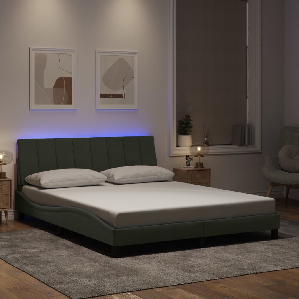 vidaXL Cadru de pat cu lumini LED, gri deschis, 160x200 cm, catifea vidaXL Cadru de pat cu lumini LED, gri deschis, 160x200 cm, catifea