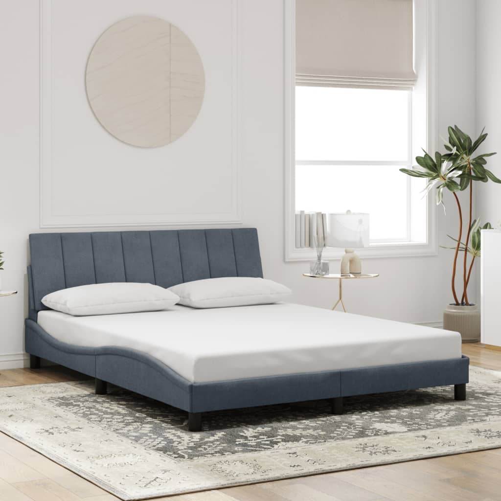 vidaXL Cadru de pat cu lumini LED, gri închis, 160x200 cm, catifea