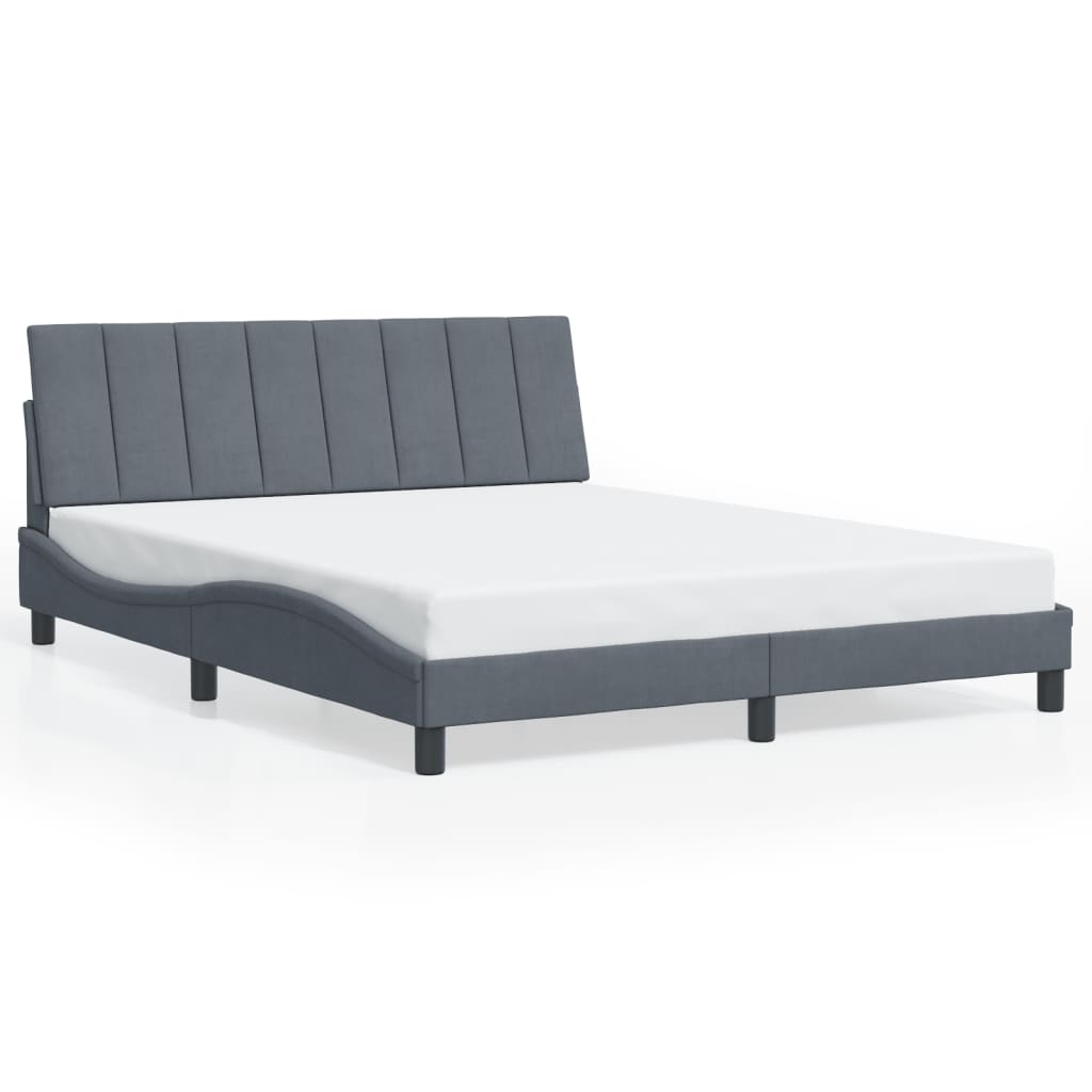 vidaXL Cadru de pat cu lumini LED, gri închis, 160x200 cm, catifea