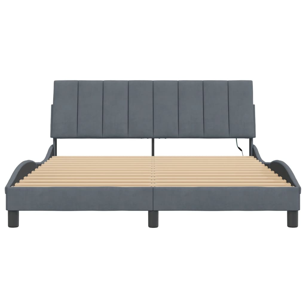 vidaXL Cadru de pat cu lumini LED, gri închis, 160x200 cm, catifea
