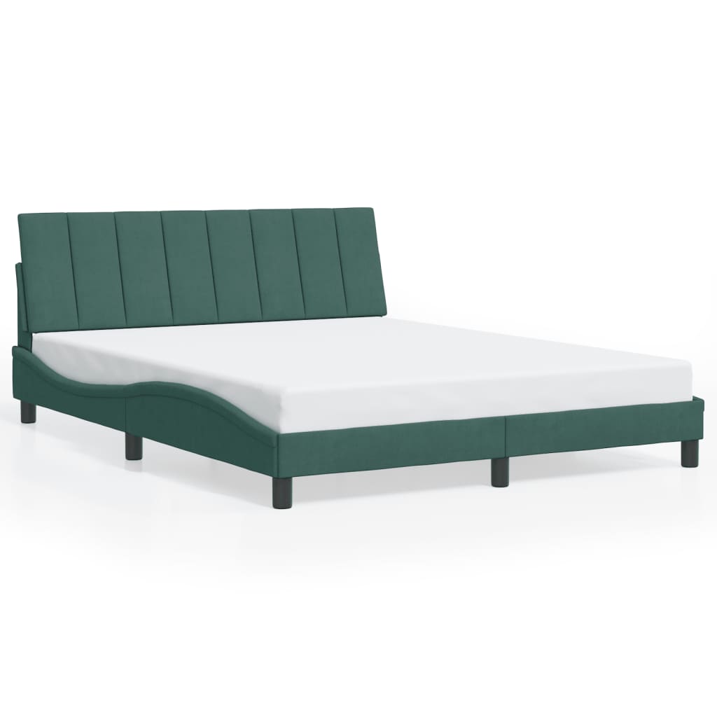 vidaXL Cadru de pat cu lumini LED, verde închis, 160x200 cm, catifea
