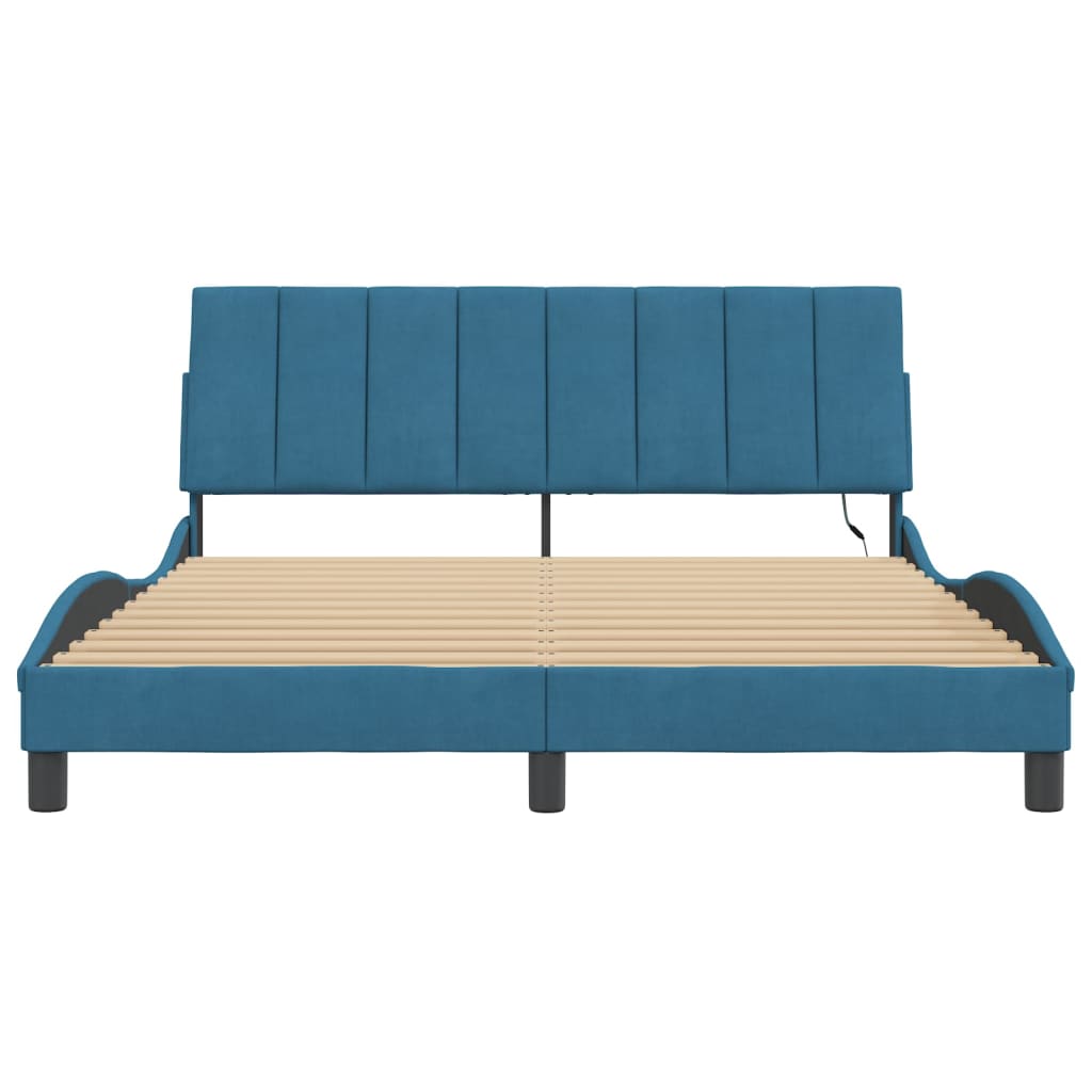 vidaXL Cadru de pat cu lumini LED, albastru, 160x200 cm, catifea