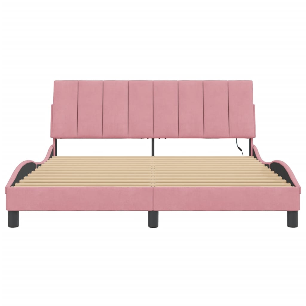 vidaXL Cadru de pat cu lumini LED, roz, 160x200 cm, catifea